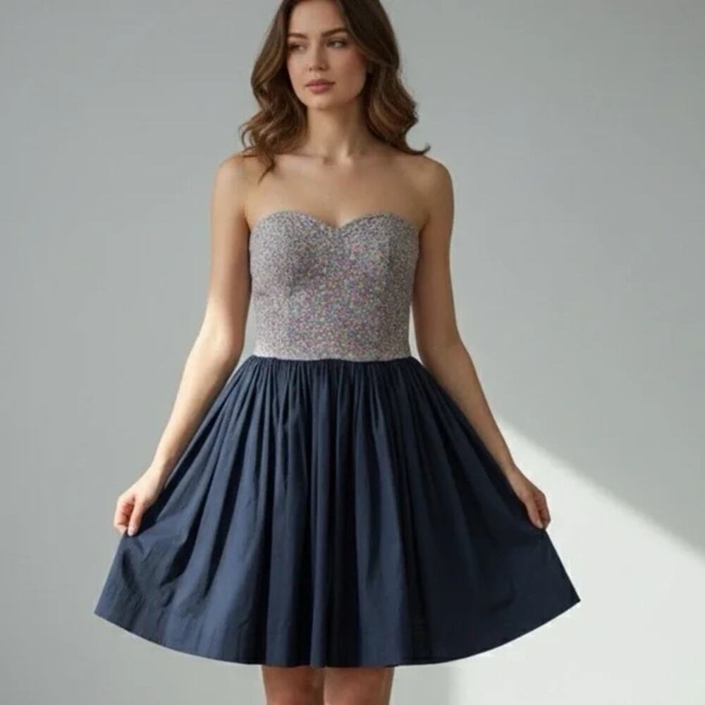 NWT Anthropologie Maeve Sleeveless Strapless Mini Dress Navy Blue Floral Size 6